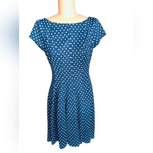 Danny & Nicole Blue A-Line Midi Dress with Bateau Neckline